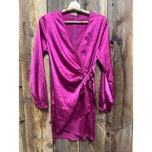 Magenta Wrap Dress Long Sleeve Size S  Party Cocktail Barbiecore Y2K inspired